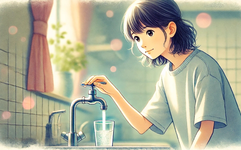 節約で取り入れたい、水道料金を抑えるアイデア10選まとめ <h3>家庭の平均的な水使用量と水道料金</h3> 総務省の統計によると、4人世帯の1カ月あたりの平均水使用量は約24〜27m³（24,000〜27,000リットル）、水道料金は地域によって差はありますが、おおよそ<strong>5,000〜7,000円前後</strong>が相場とされています。 このうち、生活の中で大きな割合を占める水の使い道は以下の通りです。 ・風呂・シャワー：約40％ ・トイレ：約20％ ・炊事（食器洗い等）：約17％ ・洗濯：約15％ ・洗面・歯磨きなどその他：約8％ つまり、風呂やシャワー、トイレ、炊事といった日常的な場面での節水が、全体の水道料金に直接大きく影響してきます。 <h3>主な節約術の効果試算</h3> 以下は、各節約方法ごとのおおよその水量削減効果と、それに伴う水道料金の節約額の目安です（1m³＝1,000リットル、1m³あたりの単価は約200円で試算）。 <strong>・シャワーの時間を毎日2分短縮：</strong> → 1日24リットル × 30日 = 約720リットル/月（約0.72m³） → 月140円〜、年1,600円以上の節約 <strong>・節水型シャワーヘッドに交換：</strong> → 通常のシャワーより30％節水 × 毎月3m³使用と仮定 → 月1m³削減 → 約200円、年2,400円程度の節約 <strong>・トイレで「小」洗浄を活用（1日3回）：</strong> → 約2リットル差 × 3回 × 30日 = 約180リットル（0.18m³） → 月約36円、年432円 <strong>・歯磨き時にコップ使用を徹底：</strong> → 1回5リットル → 200mlに削減 = 4.8リットル削減 × 2回 × 30日 → 約288リットル（0.29m³） → 月約58円、年700円 <strong>・食器洗いをまとめ洗いに：</strong> → 1日15リットル削減 × 30日 = 約450リットル（0.45m³） → 月約90円、年1,000円超 <strong>・洗濯回数を週1回減らす：</strong> → 1回60リットル削減 × 月4回 = 240リットル（0.24m³） → 月約48円、年576円 <h3>トータルの節約効果</h3> 上記のような小さな節約行動を組み合わせることで、1カ月あたり<strong>約3〜4m³</strong>（＝約3,000〜4,000リットル）の水を削減することが可能です。 1m³あたりの水道料金が200円程度とした場合、<strong>月600〜800円</strong>、<strong>年間では約7,000〜10,000円</strong>ほどの水道費削減が見込まれます。 これは、ちょっとした意識と習慣を変えるだけで得られる効果であり、節約初心者にとっても実践しやすく、継続しやすいものばかりです。 <h3>地域差も考慮に入れる</h3> なお、水道料金は自治体ごとに差があり、同じ節水行動でも料金への影響は異なります。単価が高い地域ほど、節水による金銭的メリットが大きくなる傾向があります。お住まいの地域の水道料金単価を確認して、より具体的な効果を把握してみるのもおすすめです。 